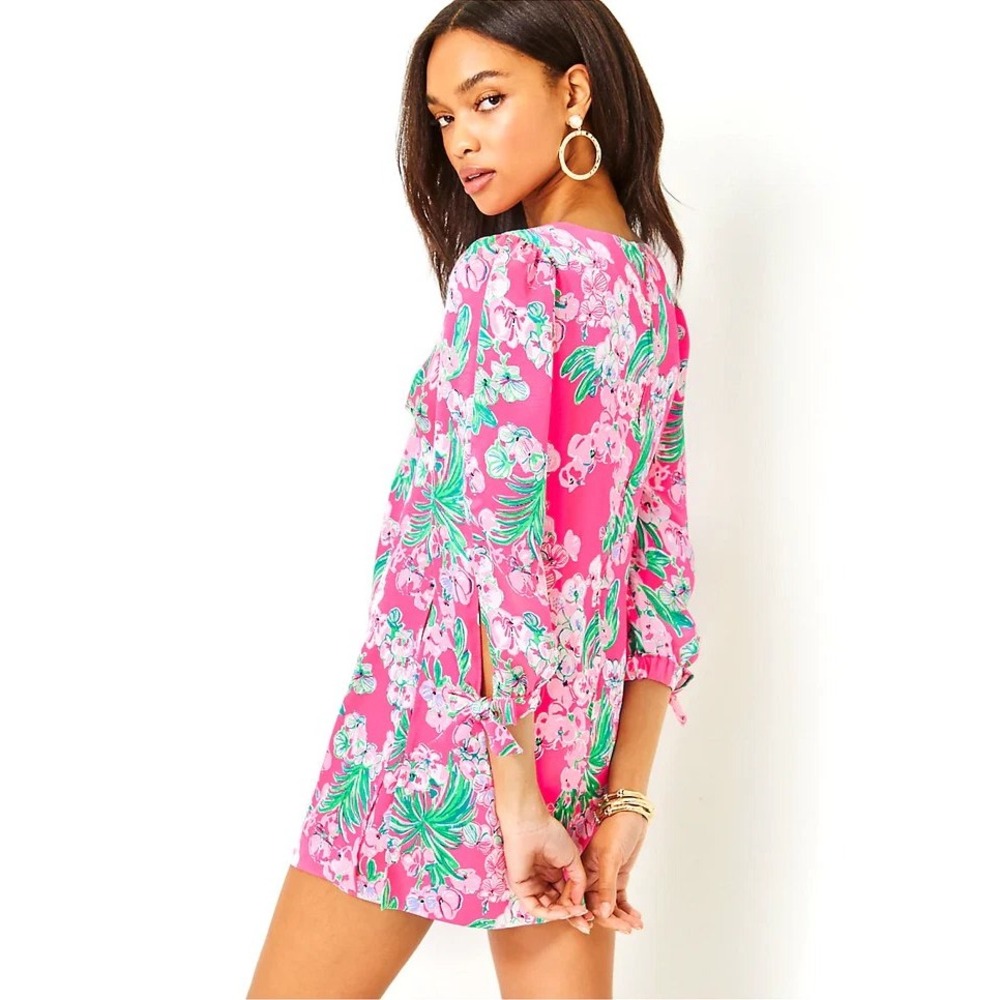 Lilly Pulitzer Pink Floral Romper Skort Bow Sleeve Size 4 Resort Spring - Picture 3 of 9